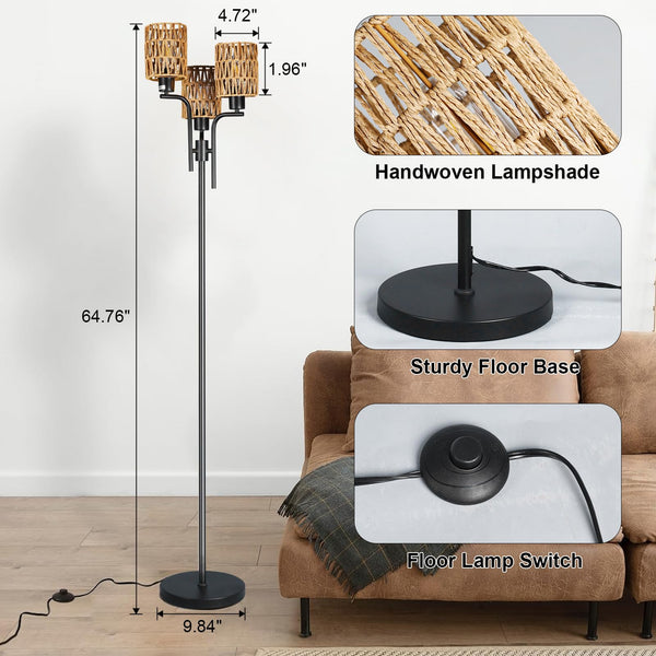 Garwarm 3-Light Woven Floor Lamp Swivel Foot Switch