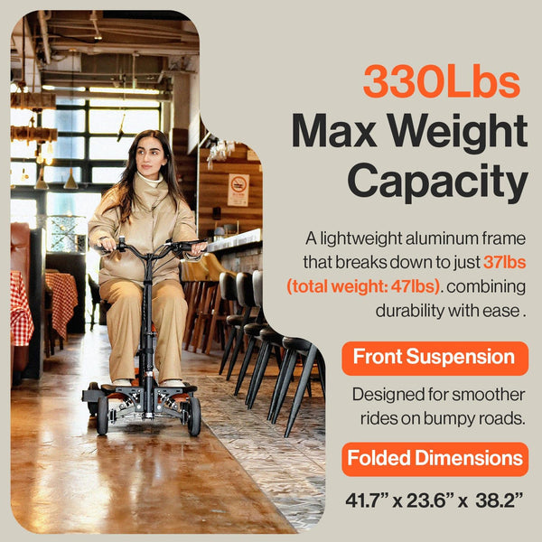 Superhandy 4-Wheels Lightweight Foldable Mobility Scooter 330lbs Capacity GBTS019