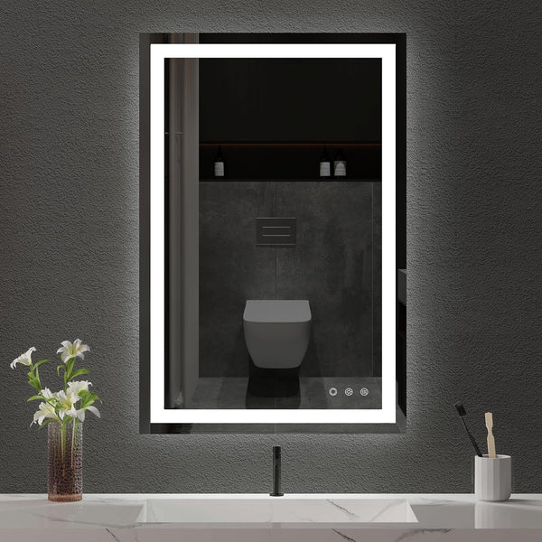 BesMirror LED Bathroom Mirror with Anti-Fog, Stepless Dimmable, 3 Colour Lights