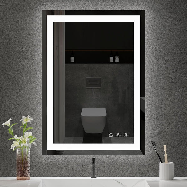 BesMirror LED Bathroom Mirror with Anti-Fog, Stepless Dimmable, 3 Colour Lights