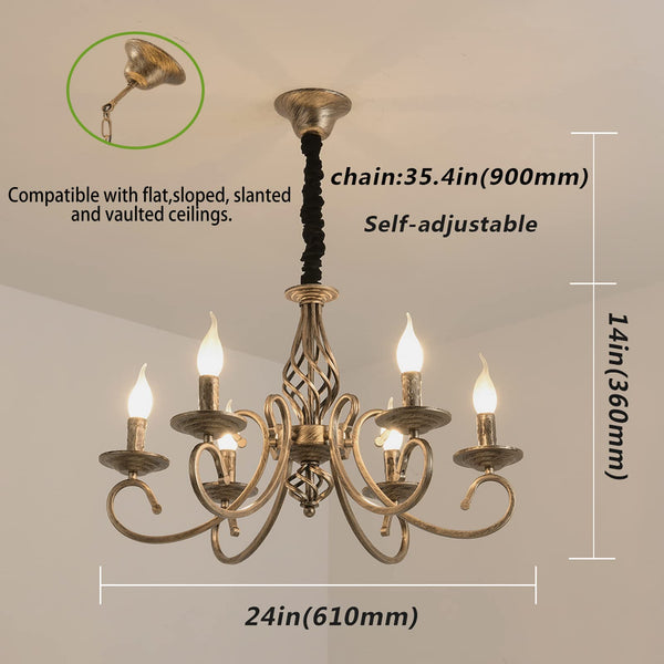 Garwarm Chandeliers, Vintage Chandelier, Metal in Antique Bronze Pendant Chandelier for Island Kitchen Dining Living Room 6/8 bulbs