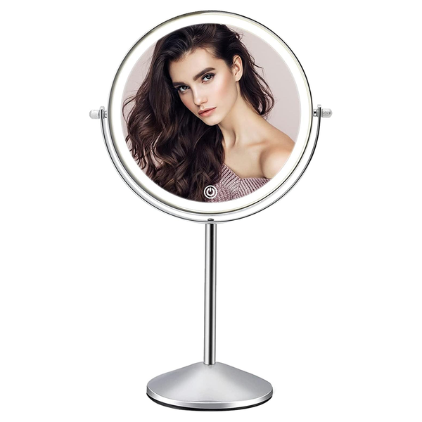 Fascinate Rechargeable Lighted Makeup Mirror with 3 Colour Lights, 1x/10x Magnification, Touch Dimming, 360 degrees Rotation