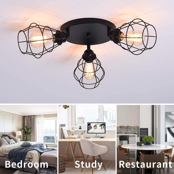 Garwarm 3 Way Black Industrial Ceiling Light