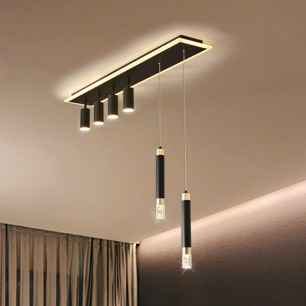 Garwarm 6-Light Black Dimmable LED Linear Pendant Light with Remote