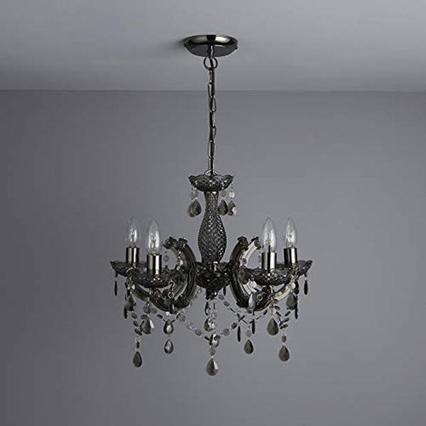 Matteo Chrome Smoked Acrylic 5-Light Pendant Chandelier for Bedroom Living Room Black/White