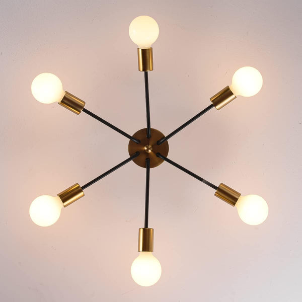 Garwarm 6-Light Gold/Black Modern Chandelier, Semi Flush Ceiling Light for Living Room