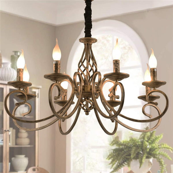 Garwarm Chandeliers, Vintage Chandelier, Metal in Antique Bronze Pendant Chandelier for Island Kitchen Dining Living Room 6/8 bulbs