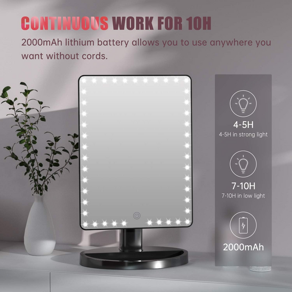 Fascinate Portable Tabletop Desk Cosmetic Illuminated Mirror Mirror 10X Magnification, Touch Screen, 360 degrees Rotation