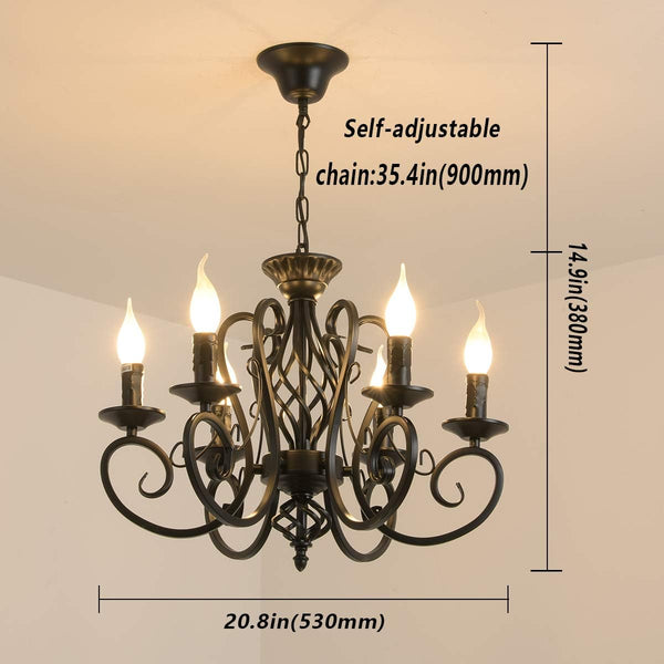 Garwarm 6-Light Chandelier Vintage Iron Candle Pendant for Kitchen or Dining Room