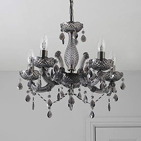 Matteo Chrome Smoked Acrylic 5-Light Pendant Chandelier for Bedroom Living Room Black/White