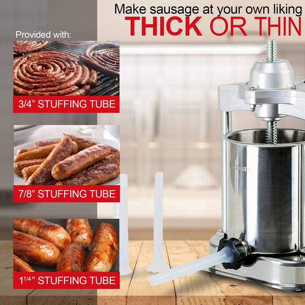 KITCHENER Sausage Stuffer, Stainless Steel Sausage Maker with 3 Size Professional Filling Nozzles, 10 lbs Sausage Filler (SKU:GBM005)