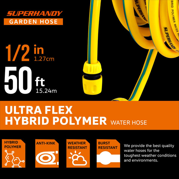 SuperHandy Garden Water Hose 13mm x 15m Polymer Hose Max Pressure 150 PSI/10 BAR with 3/4" Plastic Connector SKU:GEUR032