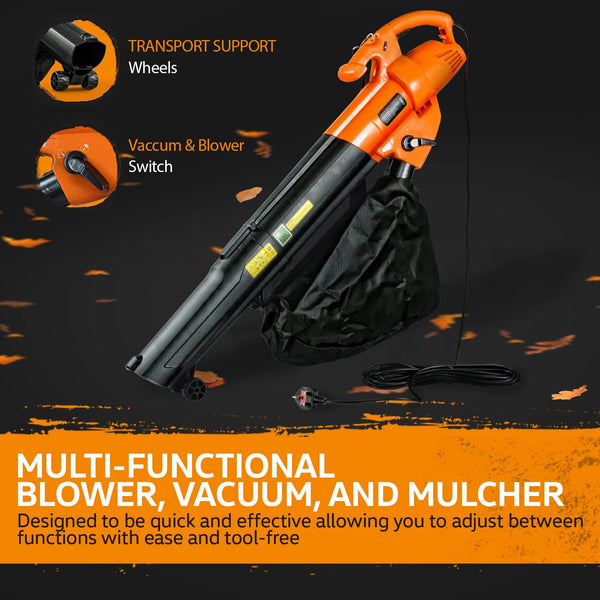 SuperHandy Leaf Blower, Vacuum and Mulcher 3 in 1 Electric 3000W Corded Debris Duster, 270KM/H, 6 Speed SKU:GEUT061