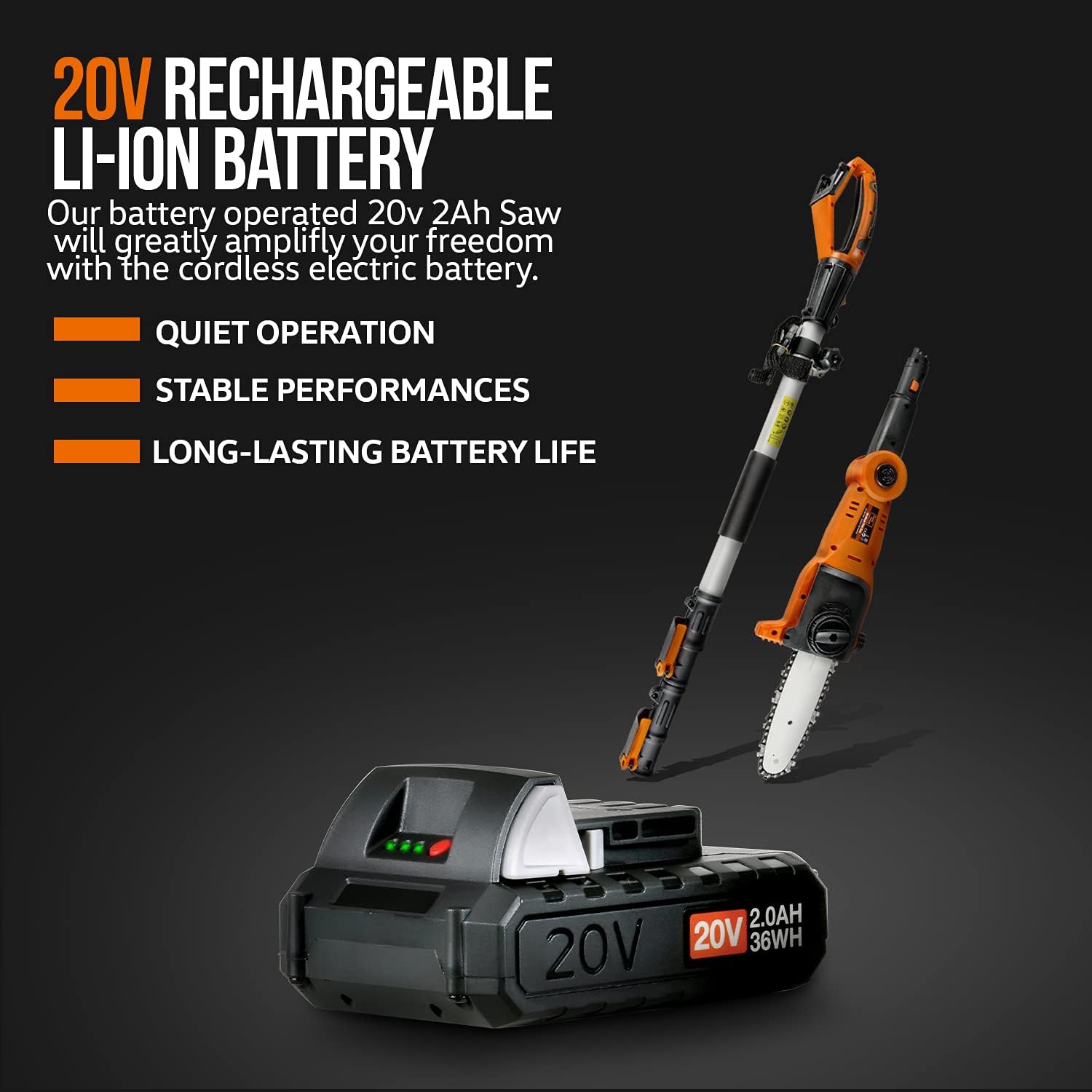 SuperHandy Pole Chain Saw Cordless 20cm with 20V Battery Pack