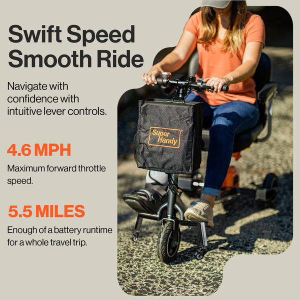 SuperHandy Ultra Comfort Folding Mobility Scooter - Lightweight, Long Range 18km, w/ 2 Detachable 48V Batteries SKU: GBTS012