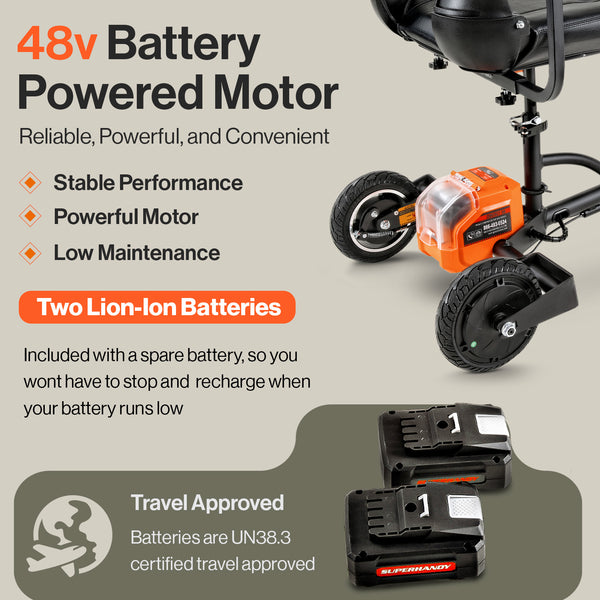 SuperHandy Ultra Comfort Folding Mobility Scooter - Lightweight, Long Range 18km, w/ 2 Detachable 48V Batteries SKU: GBTS012
