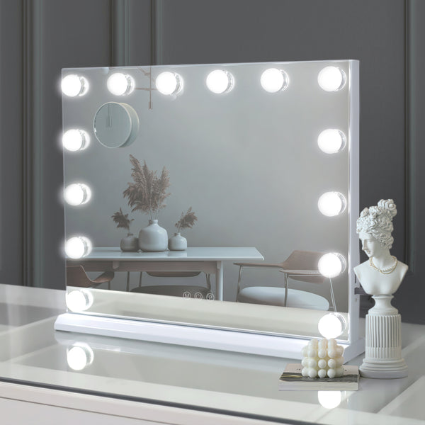 Hollywood Vanity Mirror 14 Dimmable 3 Colour LED Bulbs  Rectangular 50x42cm