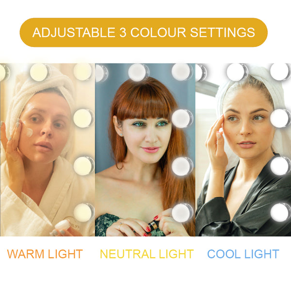 Hollywood Vanity Mirror 14 Dimmable 3 Colour LED Bulbs  Rectangular 50x42cm