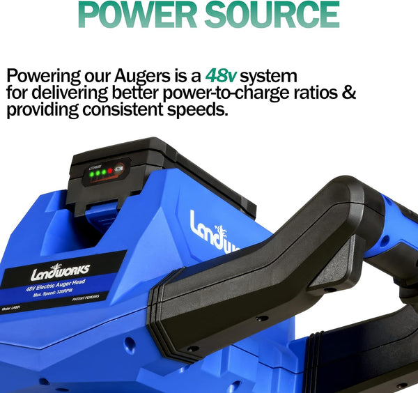 Landworks Electric Auger Cordless Power Head Heavy Duty w/Steel 6"x30" Earth Auger Li-ion Battery/Charger SKU:GBO001