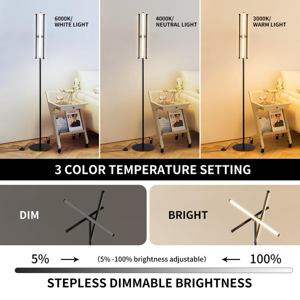 Garwarm 3-Light Dimmable LED Floor Lamp with Remote