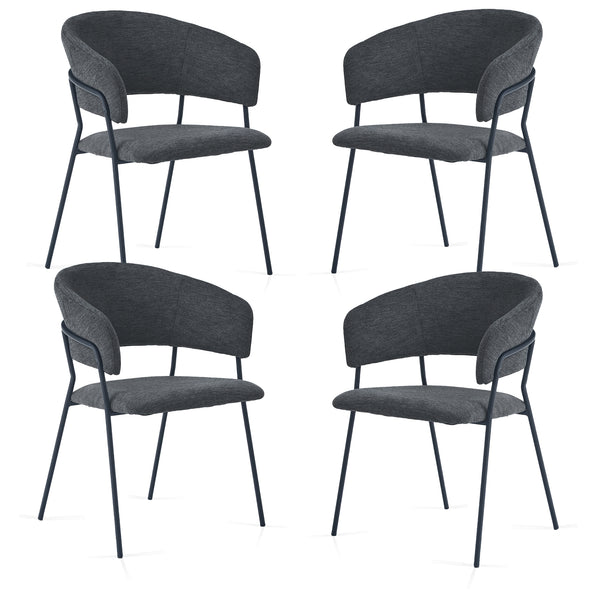 Matteo Set of 4 Light Grey/Dark Grey Modern Dining Chairs Fabric Upholstered Seat with Metal Legs