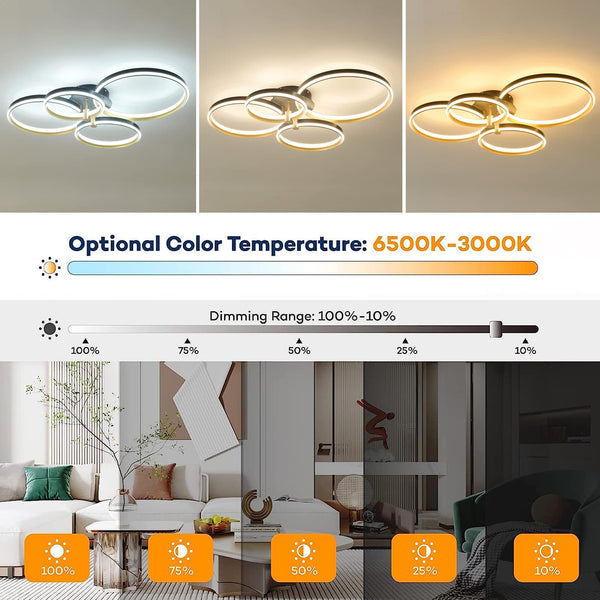 Garwarm 60W 4 Rings Dimmable LED Ceiling Light Gold Modern Ceiling Lamp