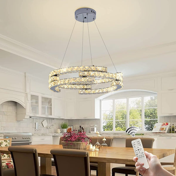 Garwarm Chrome Crystal Dimmable Pendant Light with Remote