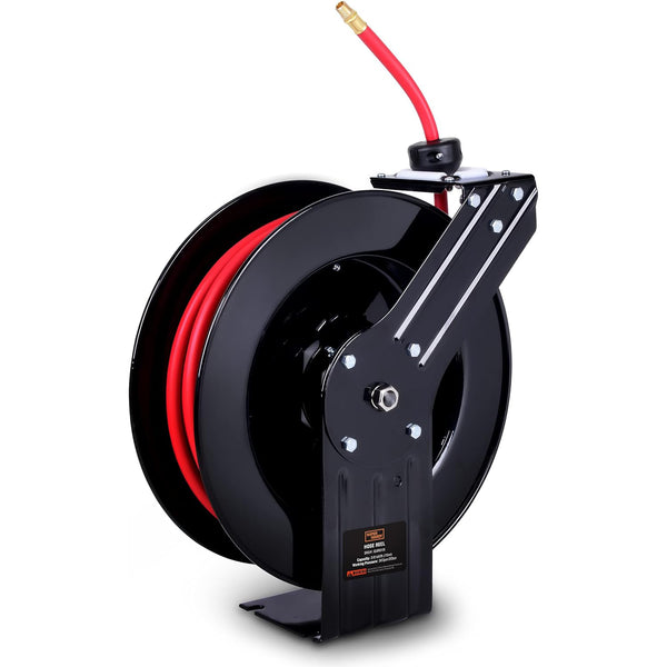 SuperHandy Air Hose Reel Retractable 3/8" x15m (50ft) with 1/4" BSPT Connections Premium Commercial Flex Hybrid Polymer Hose Spring Driven Steel Construction Ultra Heavy Duty for Indoor & Outdoor(GEUR006)