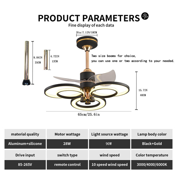 Garwarm Dimmable LED Ceiling Fan Light with Remote