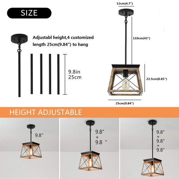 Garwarm Farmhouse Metal Cage Pendant Light Adjustable Height