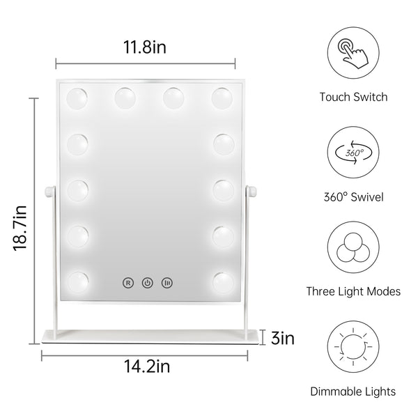 FASCINATE Hollywood Vanity Make Up Mirror with 12 Dimmable Bulbs 37x48cm