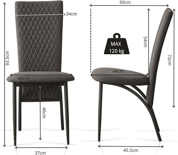 Matteo Suede Fabric Dining Chairs with Matte Metal Legs for Kitchen and Living Room 2 /4 /6 pcs