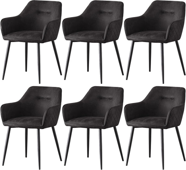 Matteo Black Suede Fabric Dining Chairs with Matte Metal Legs for Kitchen and Living Room 2 /4 /6 pcs