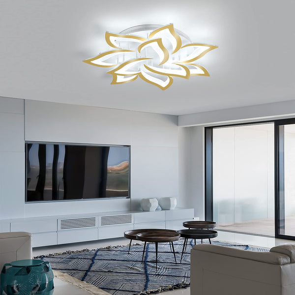 Garwarm 10 Petals Gold Modern LED Ceiling Light Dimmable Acrylic Flower Shape Chandelier