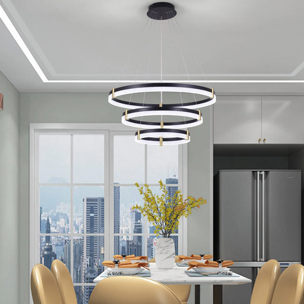 Garwarm Dimmable LED 3-Ring Acrylic Crystal Chandelier