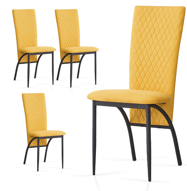 Matteo Dining Chairs High Backrest Upholstered Yellow Set of 2 /4 /6 pcs