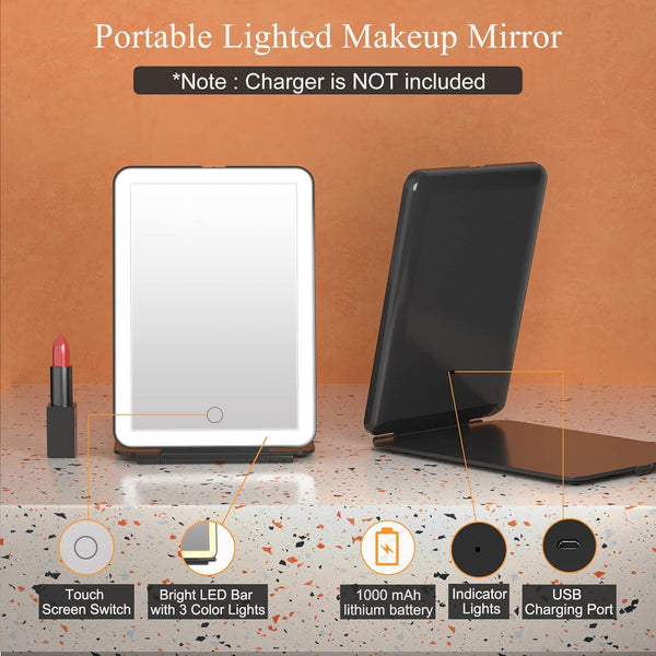 FASCINATE Portable USB Vanity Mirror with 3 Colour 72 LED Lighting, Touch Sensor Dimming