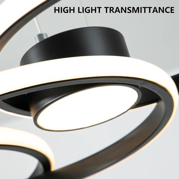 Garwarm Modern Black 4 Rings Dimmable LED Pendant Light with Remote for Dining Living Room Kitchen Island Bar