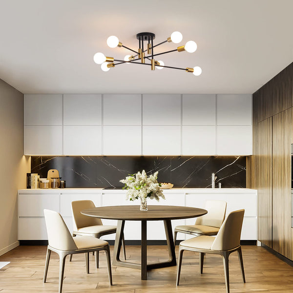 Garwarm 8-Light Modern Black+Gold Industrial Ceiling Pendant Light