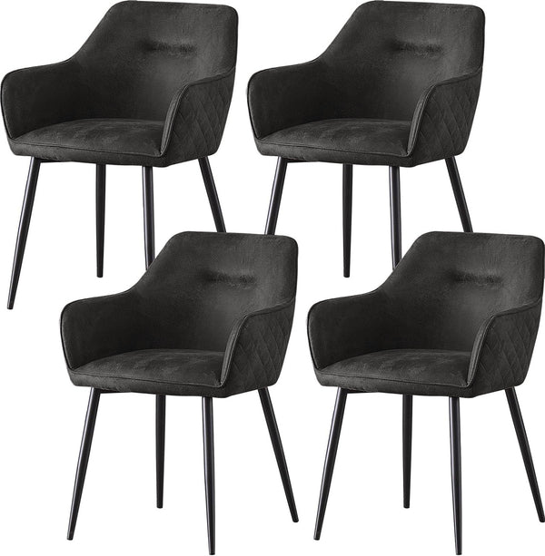 Matteo Black Suede Fabric Dining Chairs with Matte Metal Legs for Kitchen and Living Room 2 /4 /6 pcs