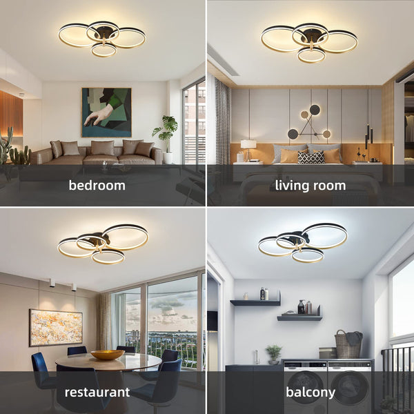 Garwarm 60W 4 Rings Dimmable LED Ceiling Light Gold Modern Ceiling Lamp