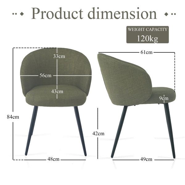 Matteo Modern Green/Yellow/Grey Upholstered Dining Chair With Metal Legs for Dining Room 2pcs