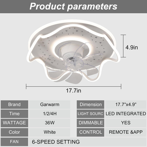 Garwarm 6-Speed Bladeless Ceiling Fan Light with Remote