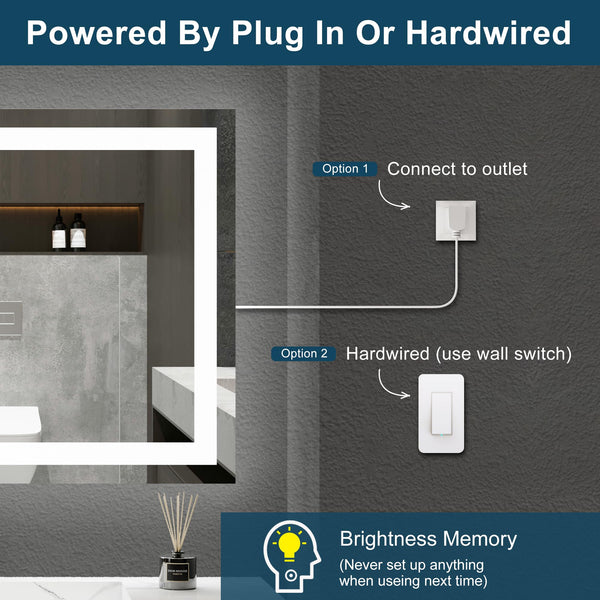 BesMirror LED Bathroom Mirror with Anti-Fog, Stepless Dimmable, 3 Colour Lights