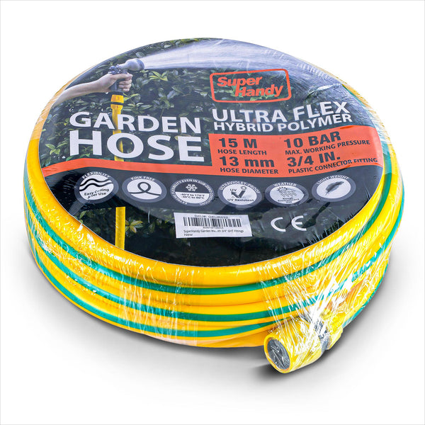 SuperHandy Garden Water Hose 13mm x 15m Polymer Hose Max Pressure 150 PSI/10 BAR with 3/4" Plastic Connector SKU:GEUR032