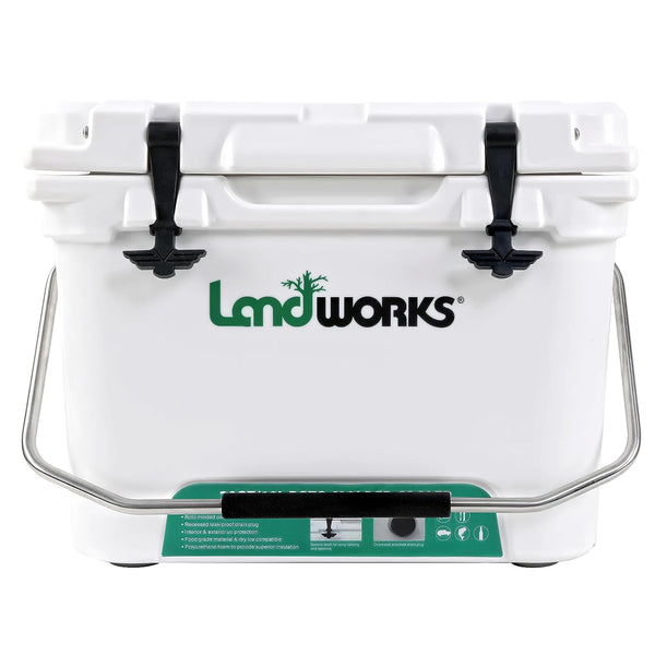 Landworks Rotomolded Enhanced Ice Cooler 20QT/45QT 5-10 Day Ice Retention Commercial Grade Food Safe Dry Ice Compatible UV Protection 15mm Gasket (2) Bottle Openers Vacuum Release Valve(GBT013)