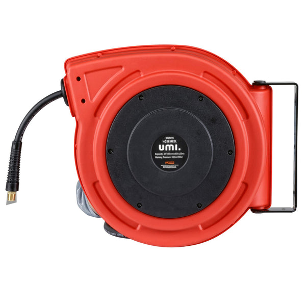 Umi Air Hose Reel Retractable - 9.5mm x 20m Premium Commercial Flex Hybrid Polymer Hose Max 20bar Heavy Duty Spring Driven Polypropylene Construction w/Lead in Hose