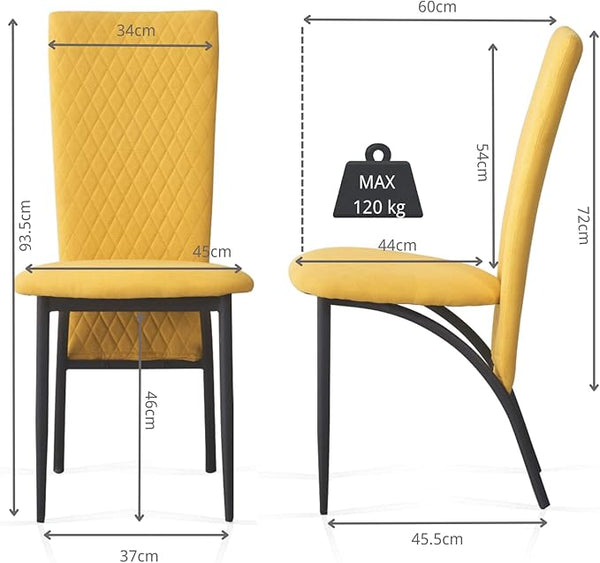 Matteo Dining Chairs High Backrest Upholstered Yellow Set of 2 /4 /6 pcs